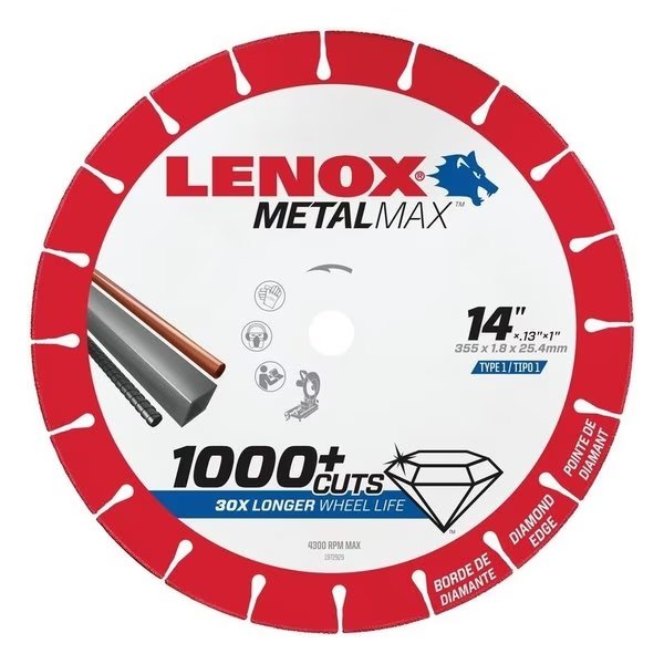 Lenox MetalMax 14 in. D X 1 in. Diamond/Metal Cut-Off Wheel 1 pc, Irwin, Mfr#: 1972929